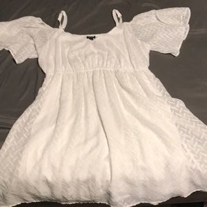 White flowy textured dress with cinched waist